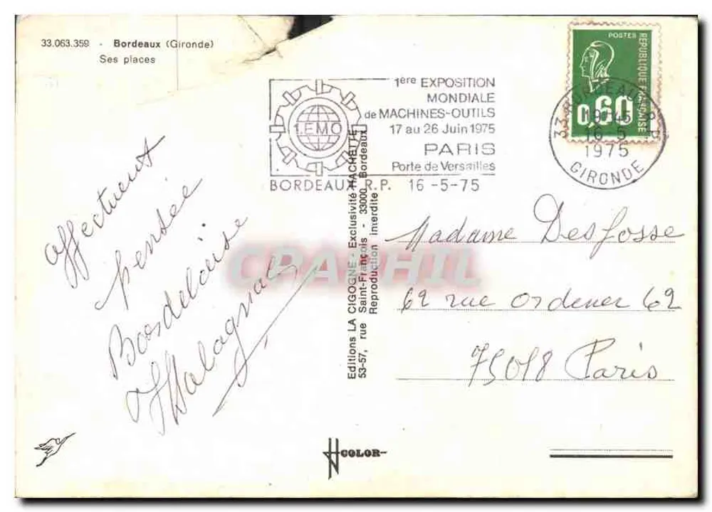 As Pistas de Bordeaux — Edições La Cigogne, Bordeaux - Verso