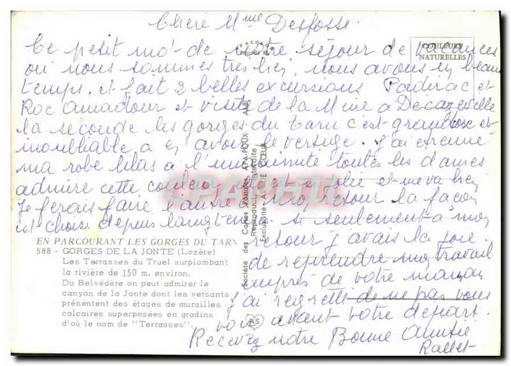 Schluchten der Jonte — Lozère — Gesellschaft der Naturpostkarten - Rückseite