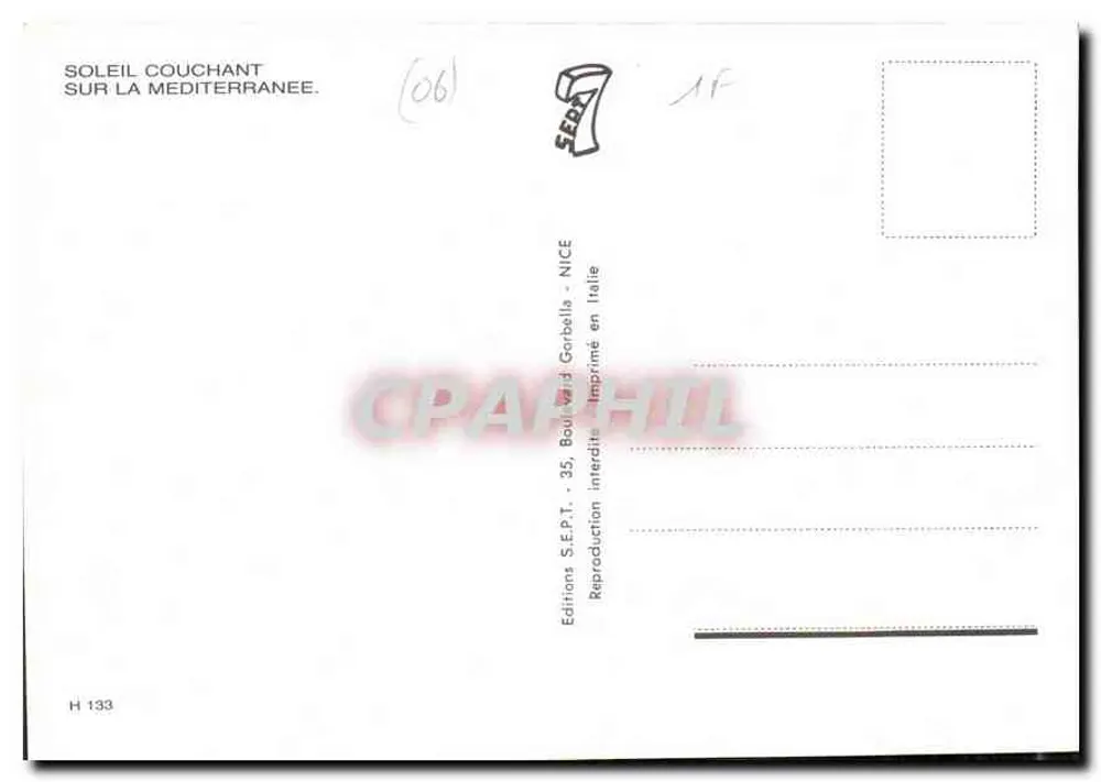 Zachodzące słońce nad Morzem Śródziemnym — Wydawnictwo S.E.P.T. — Nr H 133 - Rewers