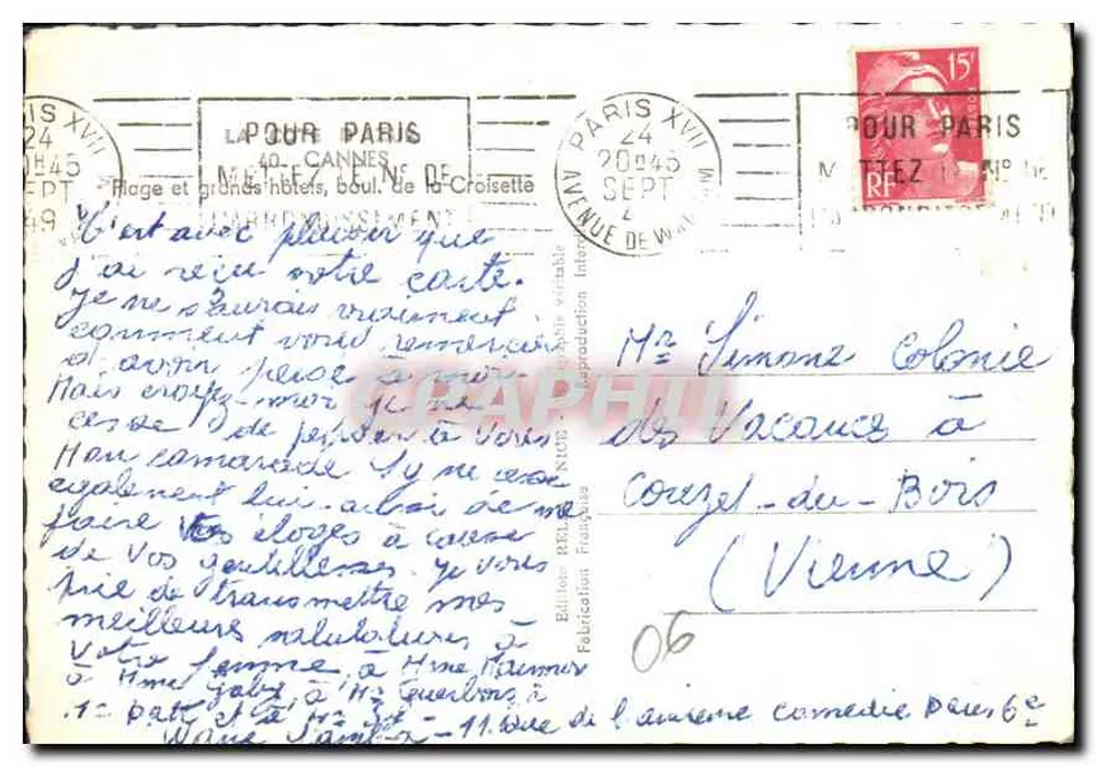 Cannes — Strände und große Hotels, Boulevard de la Croisette — Rella, n°06 - Rückseite