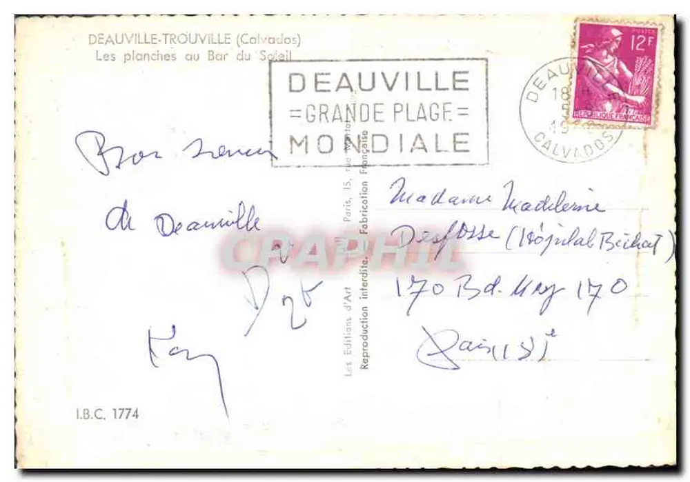 Deauville — Grande Plage — Die Bretter am Bar du Soleil — Éditions d'Art - Rückseite