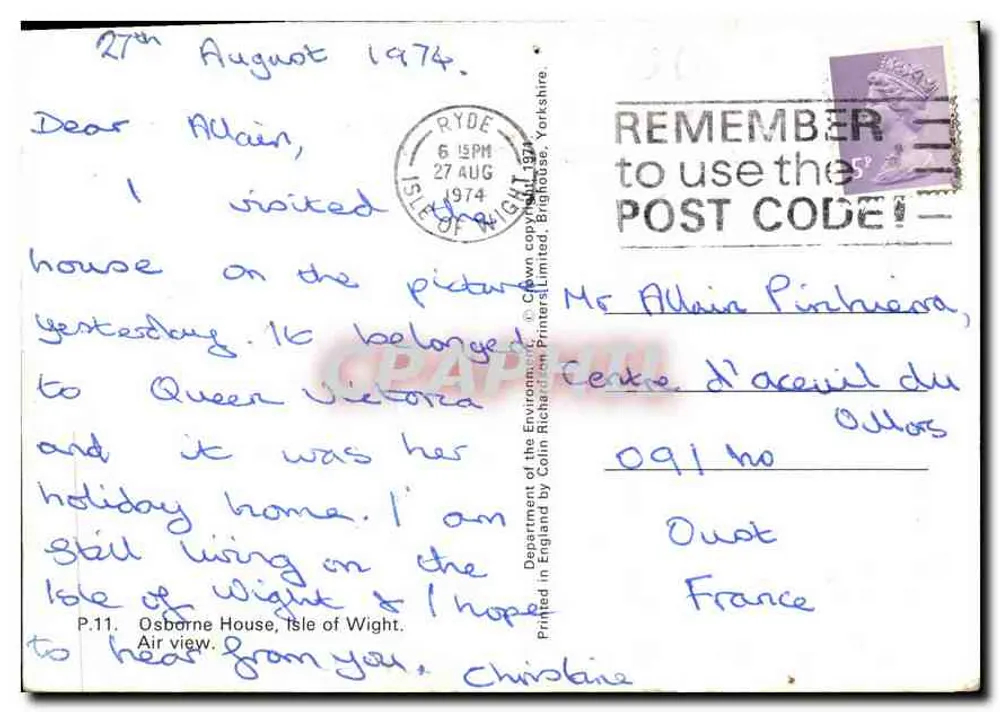 Osborne House — Insel Wight — Verlag Colin Richardson Printers Limited, Nr. P.11 - Rückseite