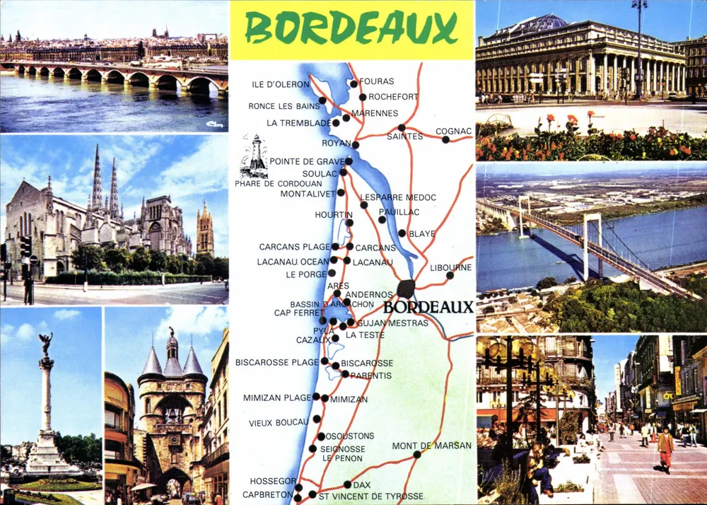 Bordeaux — carta postal turística com mapa e fotos — Éditions Gombier - Frente