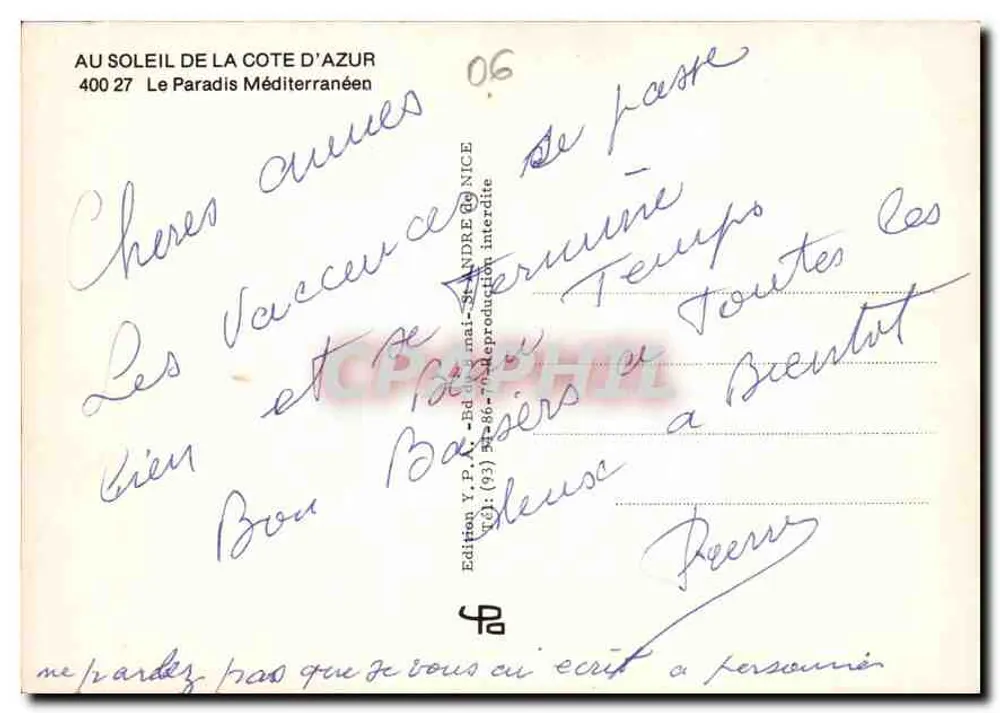 Côte d'Azur — farbenfrohe Segelansicht — Edition Y.P. - Bd André (06) NICE - Rückseite