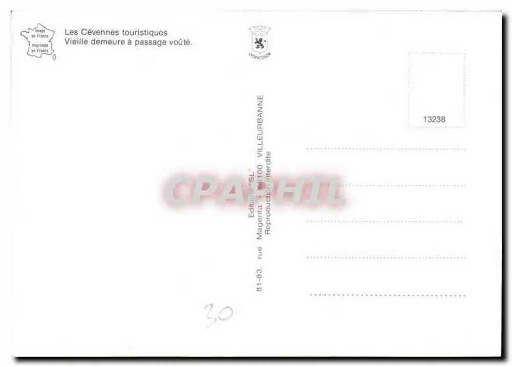 Altes Haus mit gewölbtem Durchgang — Touristische Cévennes — Verlag Magenta, Nr. 13238 - Rückseite