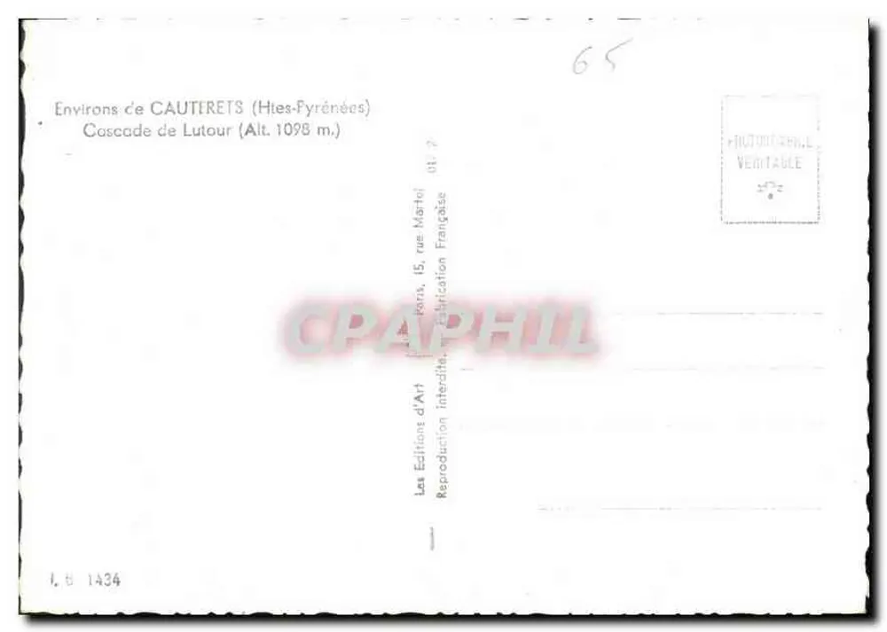 Cachoeira de Lutour — Arredores de CAUTIRETS (Altos-Pirineus) — Les Éditions d'Art, Paris - Verso