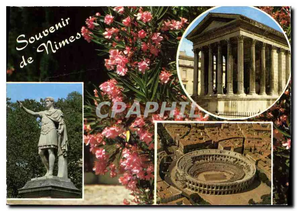 Lembrança de Nîmes — Colagem de locais (Templo, Coliseu, estátua) - Frente