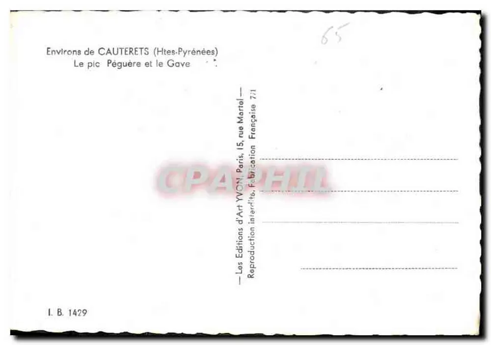 Ansicht von CAUTERETS (Höhenpyrenäen) — Gipfel Pégueire und der Gave — Les Éditions d'Art Yvon, Paris - Rückseite