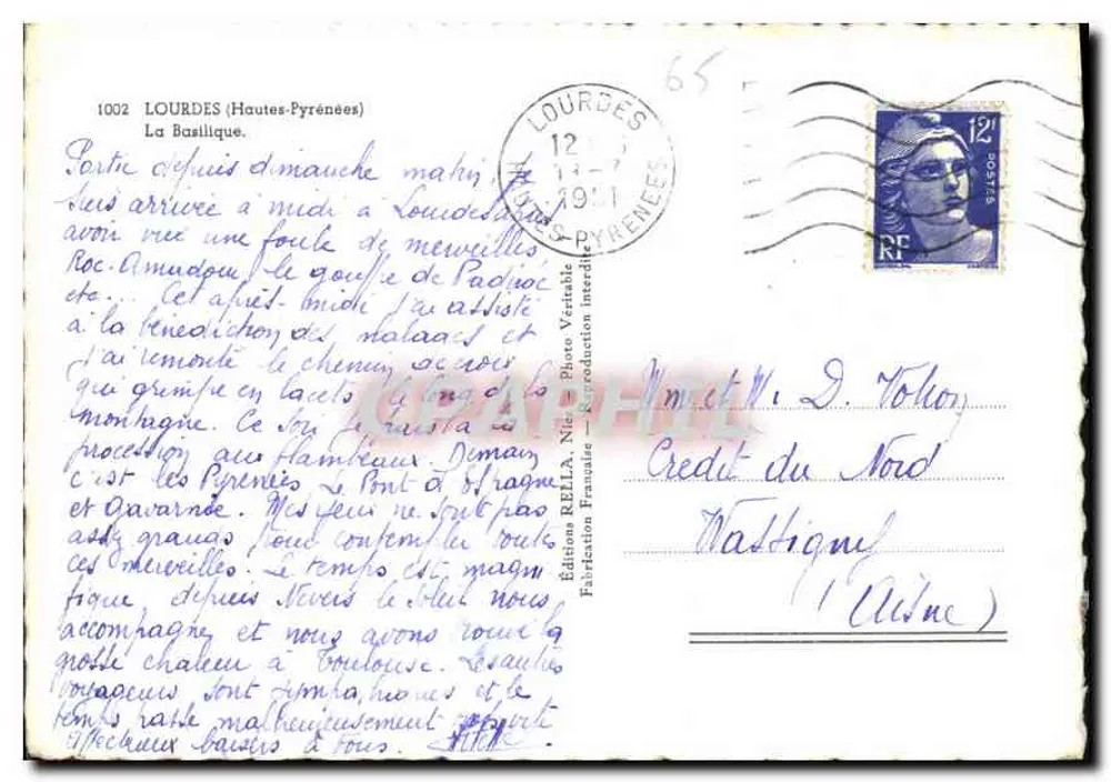 A Basílica de Lourdes — Hautes-Pyrénées — Edição Rella - Verso