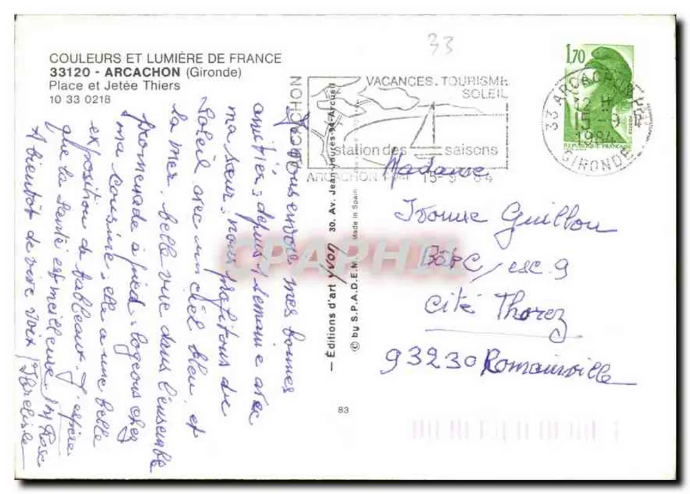 Praça e Pontão Thiers — Arcachon — Edições de Arte Yvonn - Verso