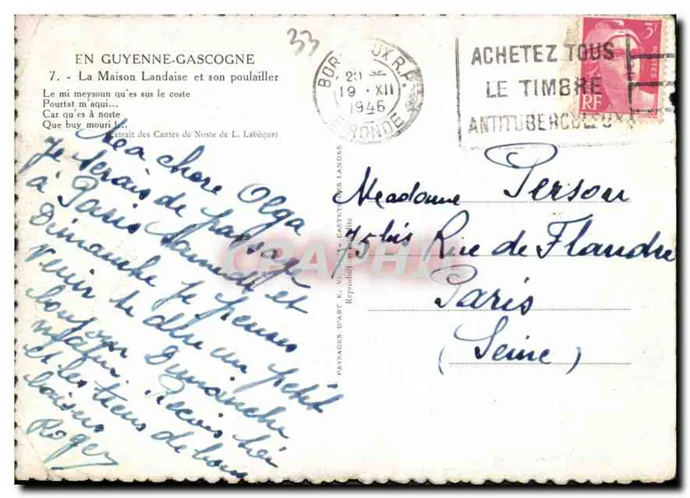 Landaise-Haus und dessen Hühnerstall — In Guyenne-Gascogne — Verlag E. VICKNEY - Rückseite
