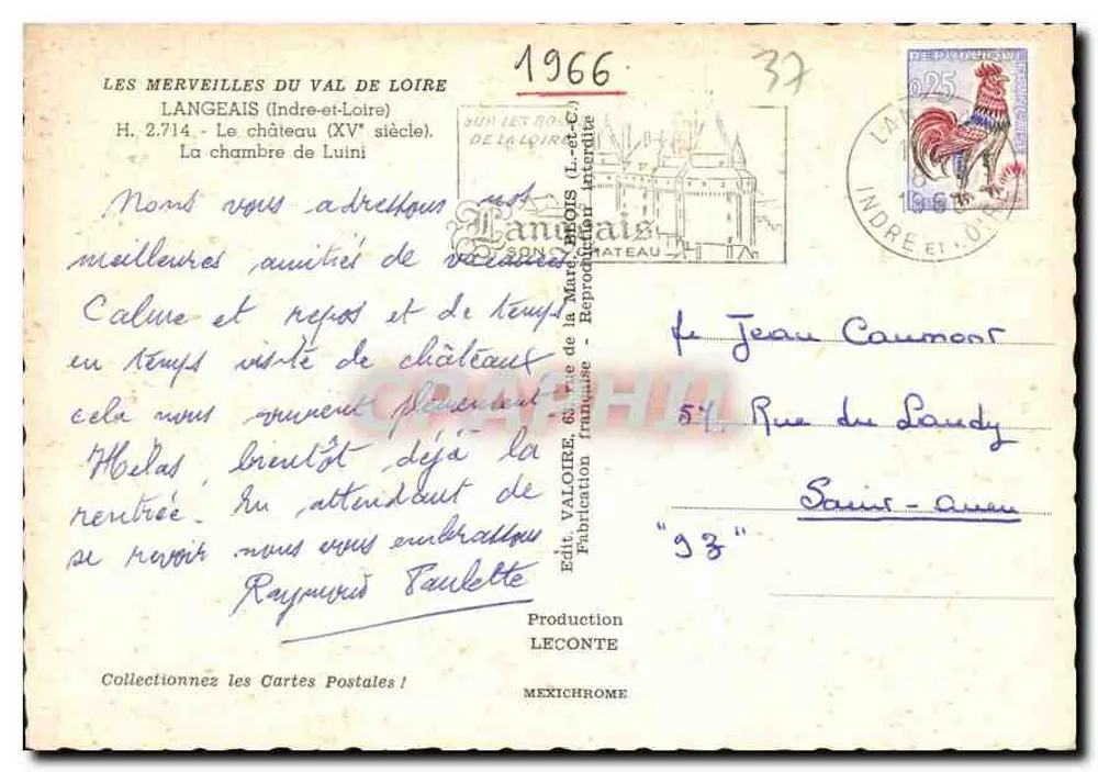 Zimmer im Schloss Luini — Langeais (Indre-et-Loire) — Edition Valoire - Rückseite