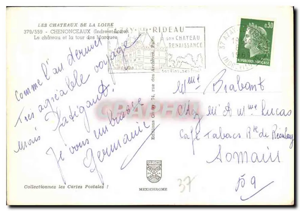 Château de Chenonceau — Tour des Marques — Editions RIDEAU, n°379/559 - Rückseite
