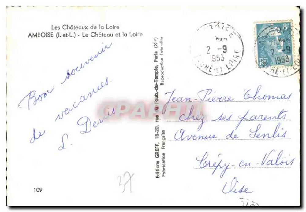 Die Schlösser der Loire — Das Schloss und die Loire (XIe) — Verlag Greff, n°109 - Rückseite
