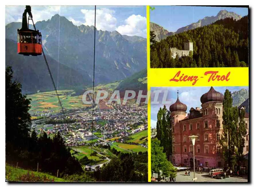 Lienz-Tirol — vista panorâmica com teleférico, castelo e edifício histórico — editor DINA MARINER - Frente