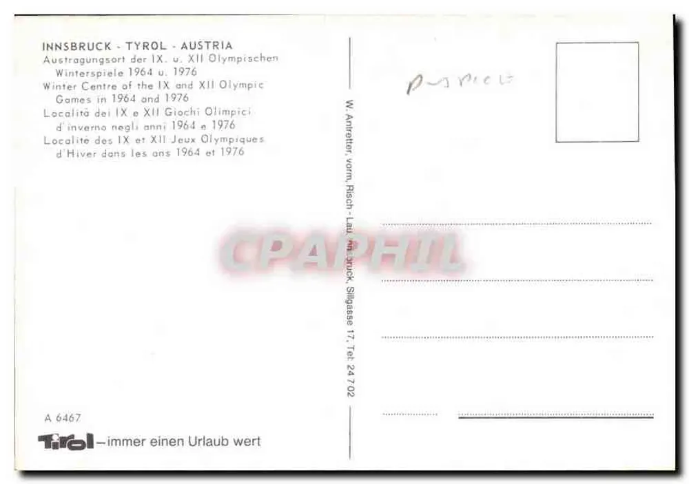 Innsbruck — Alpenstadt — editor Tirol, n° A 6467 - Verso