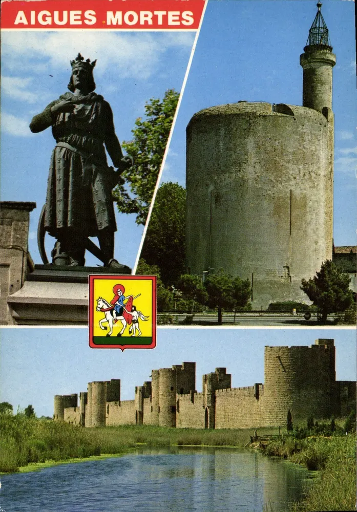 Aigues Mortes — Estátua de São Luís, Torre de Constança, muralhas — Edições S.I.A. n° 701 - Frente