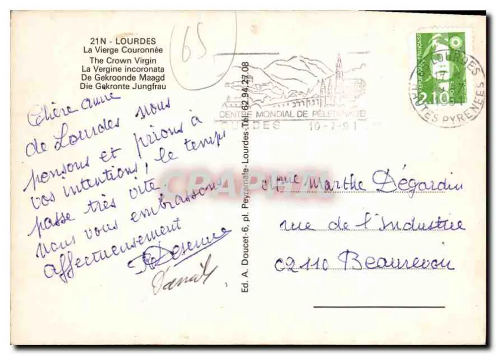 Lourdes — Estátua da Virgem Coroada — Ed. A. Doucet - Verso