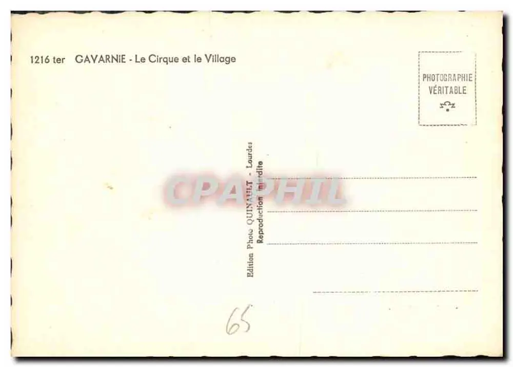 Gavarnie — O Circo e a Vila — Edição Quinault, Lourdes - Verso