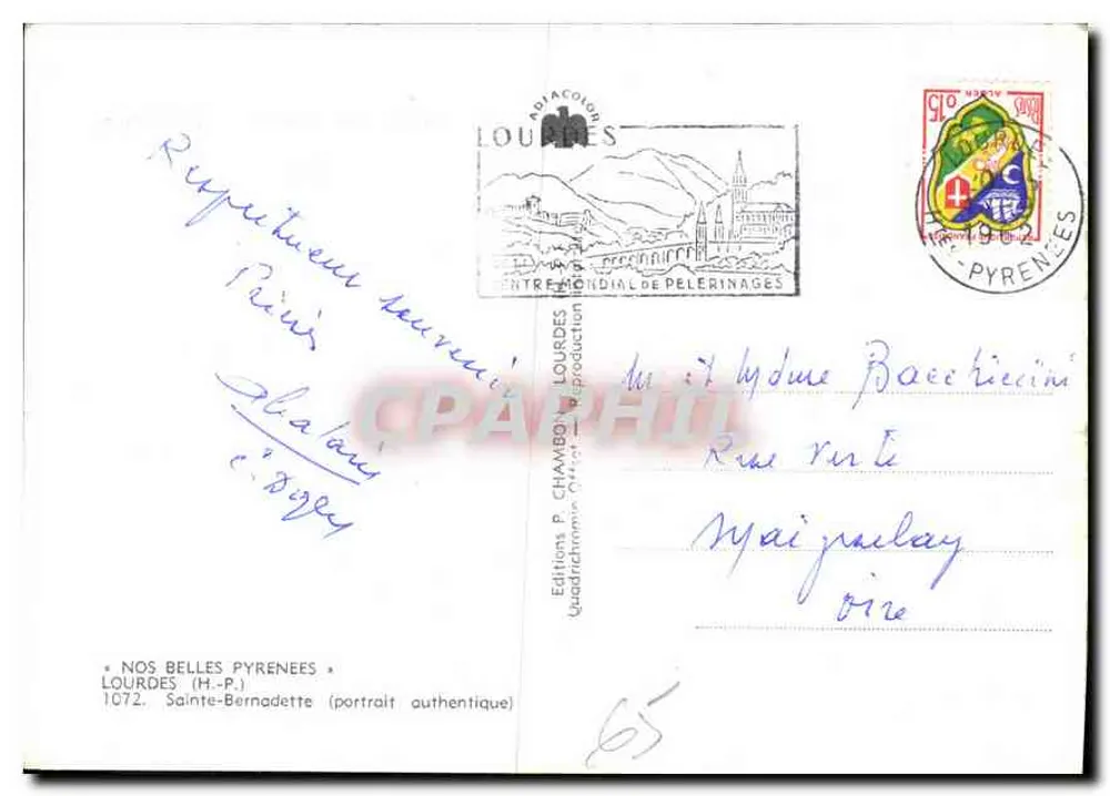 Heilige Bernadette Soubirous — Authentisches Portrait — Editions P. Chambon, Lourdes - Rückseite
