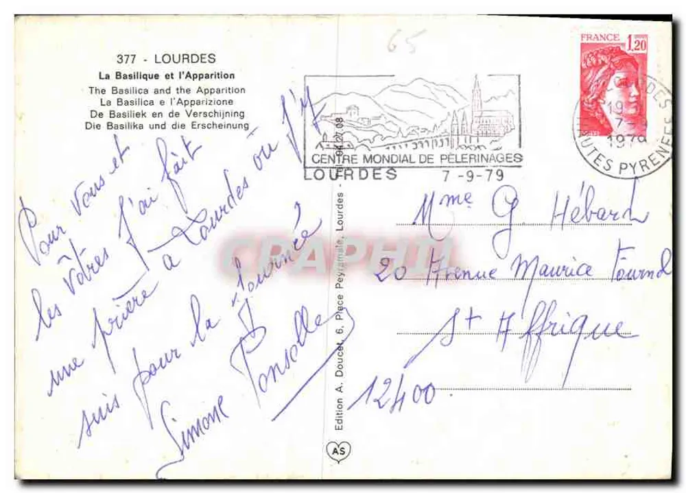 Lourdes — Aparecida da Virgem — Editor Eddlyx, n°377 - Verso