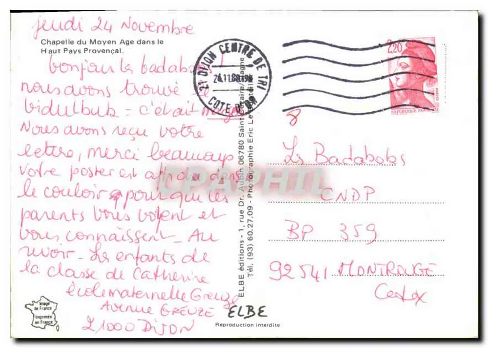 Mittelalterliche Kapelle im Oberen Provence-Gebiet — Verlag ELBE, Seriennummer nicht sichtbar - Rückseite