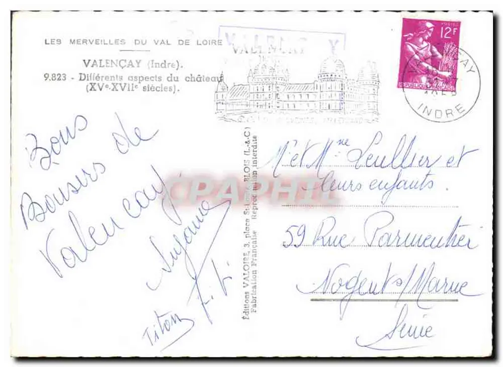 Valençay — Zamek — Wydawnictwo Valoire, n° 9.823 - Rewers