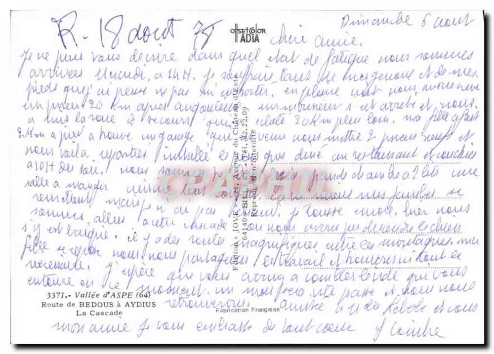 A Cascata — Vale d'Aspe (64) — Edição e JOVE, Fabricação Francesa - Verso