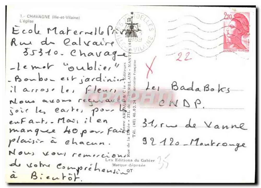 Chavagne (Ille-et-Vilaine) — La iglesia — Pierre Arnaud & Cie, editores - Reverso