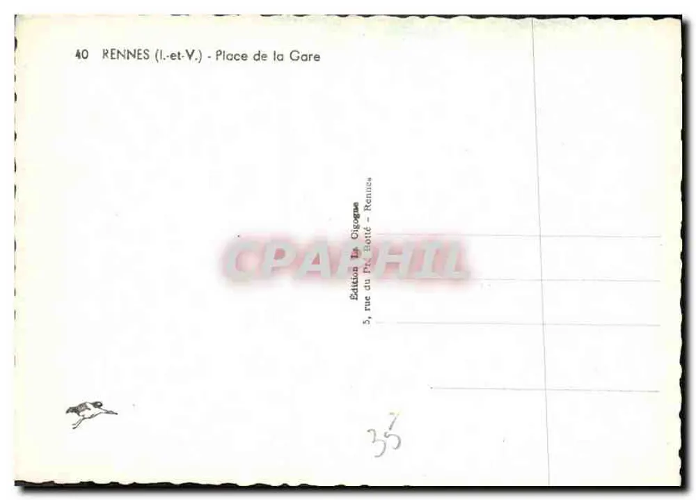 Rennes (Ille-et-Vilaine) - Praça da Estação — Edição Ér. Cigogne - Verso
