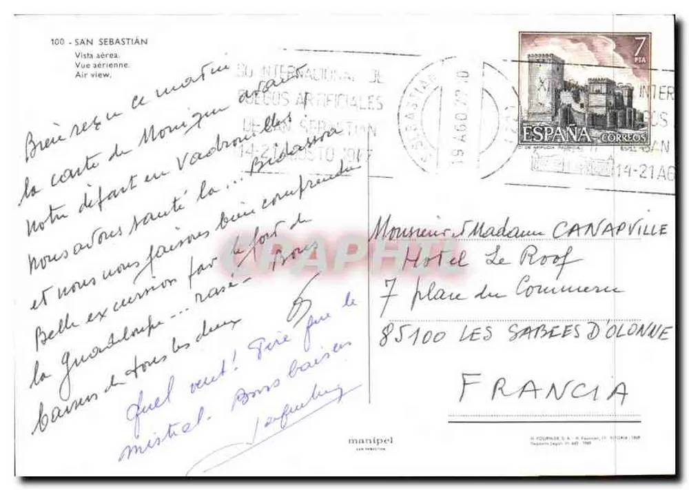 San Sebastián — Vista aérea — Editor: Manipel, n° 100 - Reverso