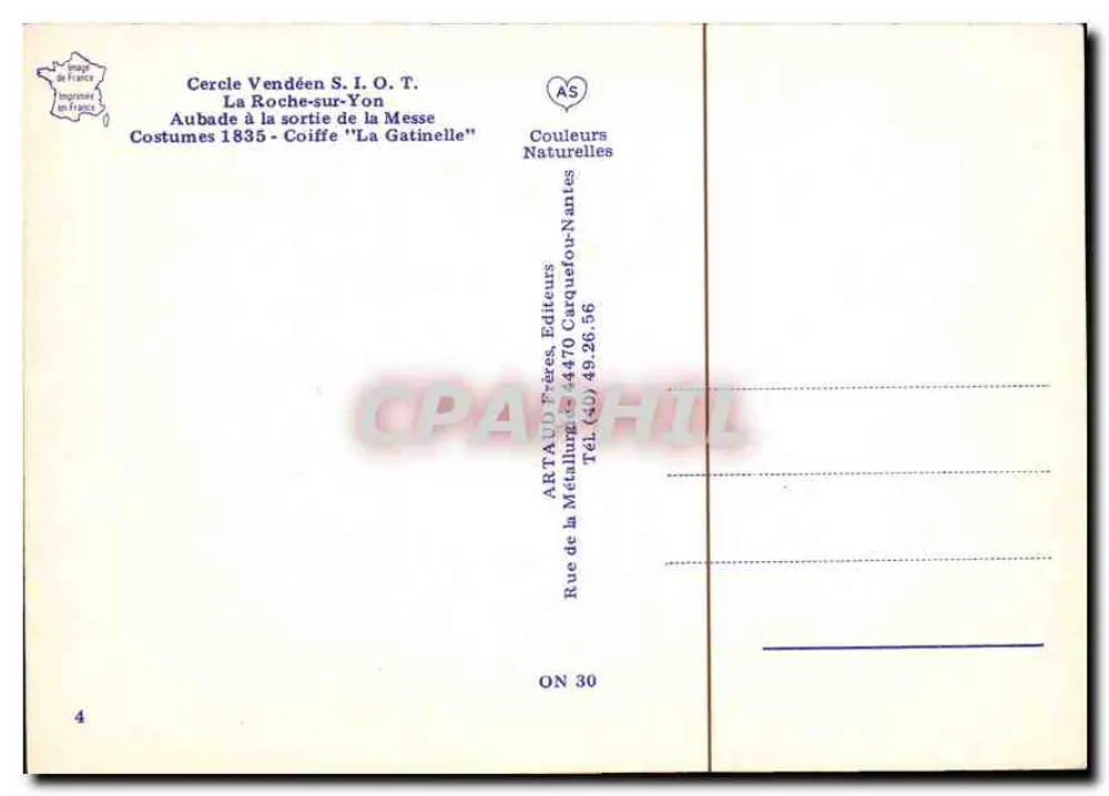 Morgengruß beim Verlassen der Messe — Kleidung 1835 — Vendéanischer Kreis S.I.O.T. — Verleger ARTAUD Frères - Rückseite