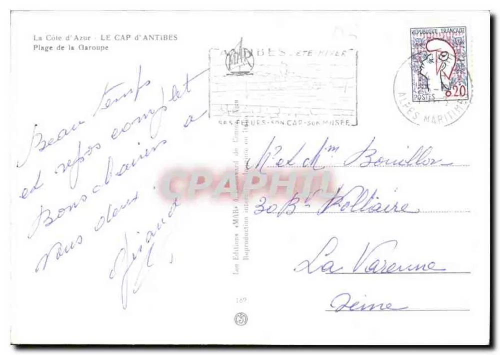 La Côte d'Azur - LE CAP d'ANTIBES - Plage de la Garoupe — Éditeur « MAB » n°169 - Rückseite
