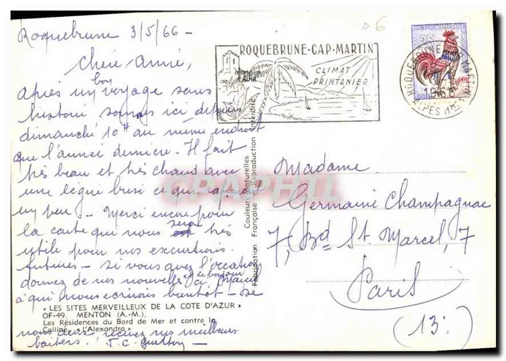 Menton — luftige Ansicht der Seehäuser — CPHAPHIL - Rückseite