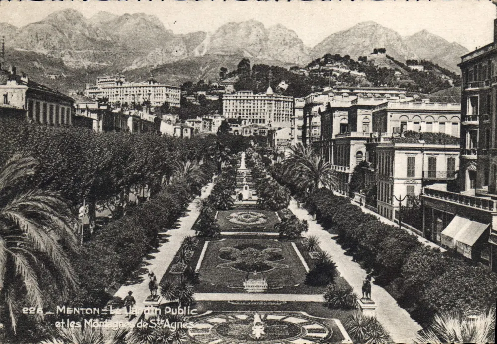 Menton — Der öffentliche Garten und die Berge von St-Agnès — Edit. d'Art Munier - Vorderseite