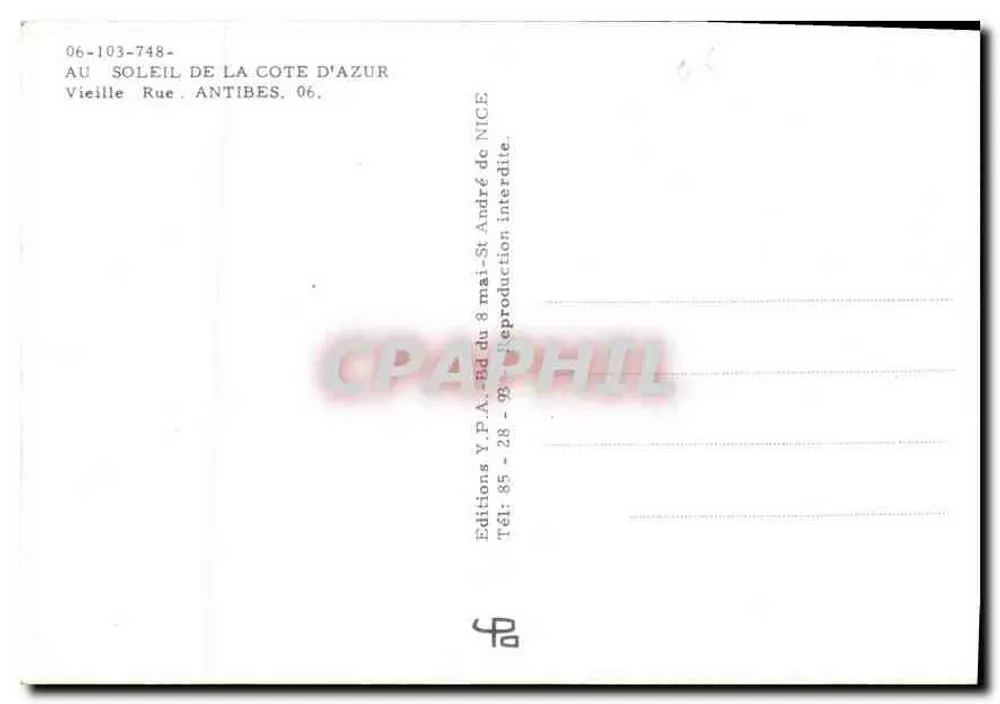 Visão da Vieille Rue em Antibes — Côte d'Azur — Éditions Y.P.A. 85 - Verso