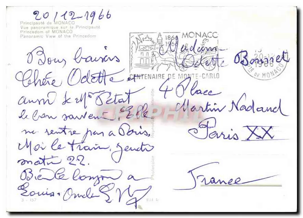 Panoramablick auf Monaco — 100. Jubiläum von Monte-Carlo — Verlag Philex 3-157 - Rückseite