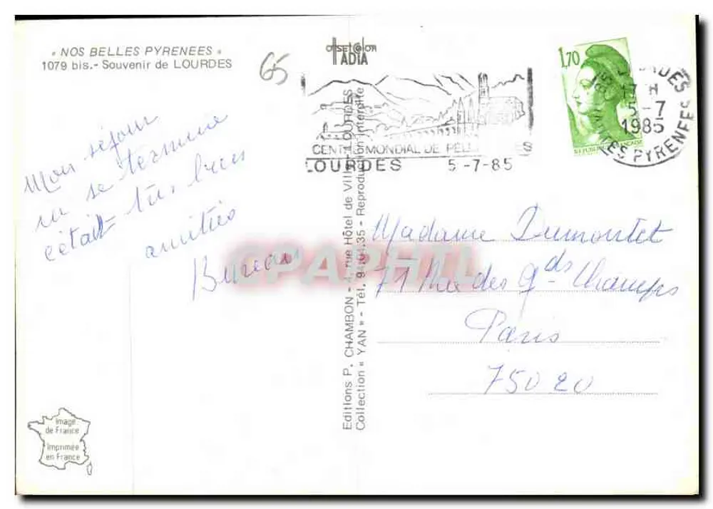 Lourdes — Ricordo di Lourdes — Edizioni P. Champon - Verso