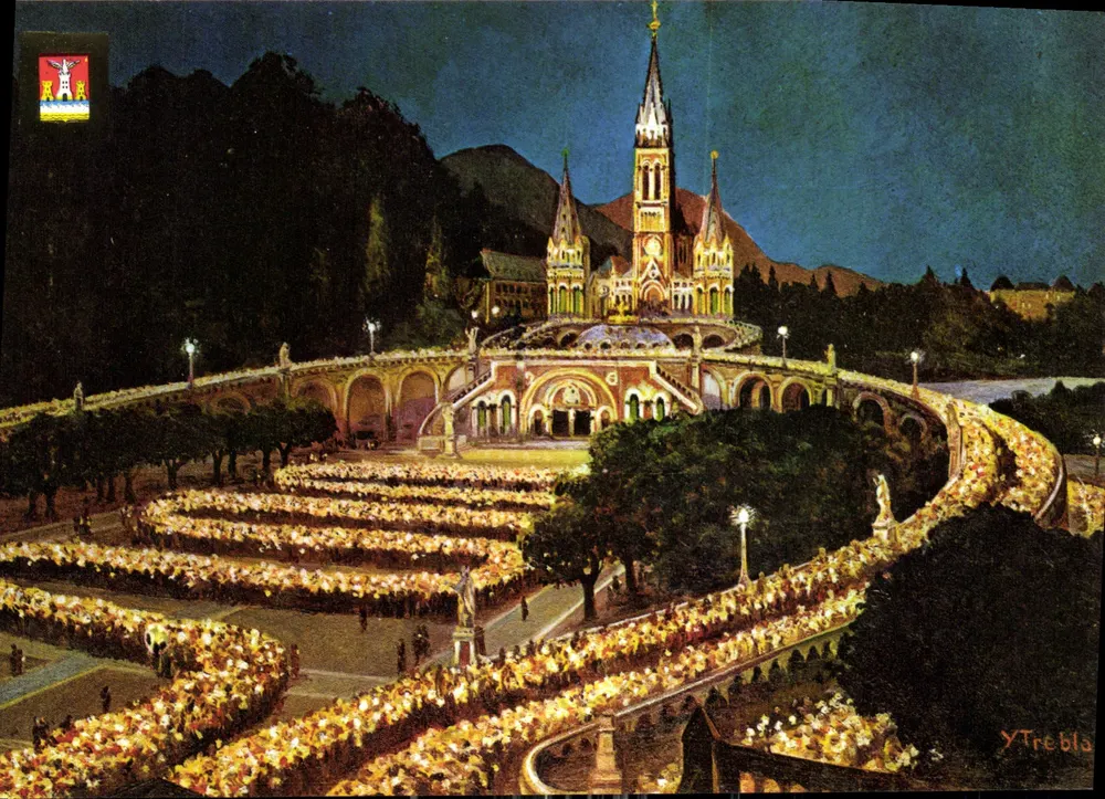 Lourdes — Beleuchtete Basilika und Prozession mit Fackeln — Éditions FILA, N° 256 - Vorderseite