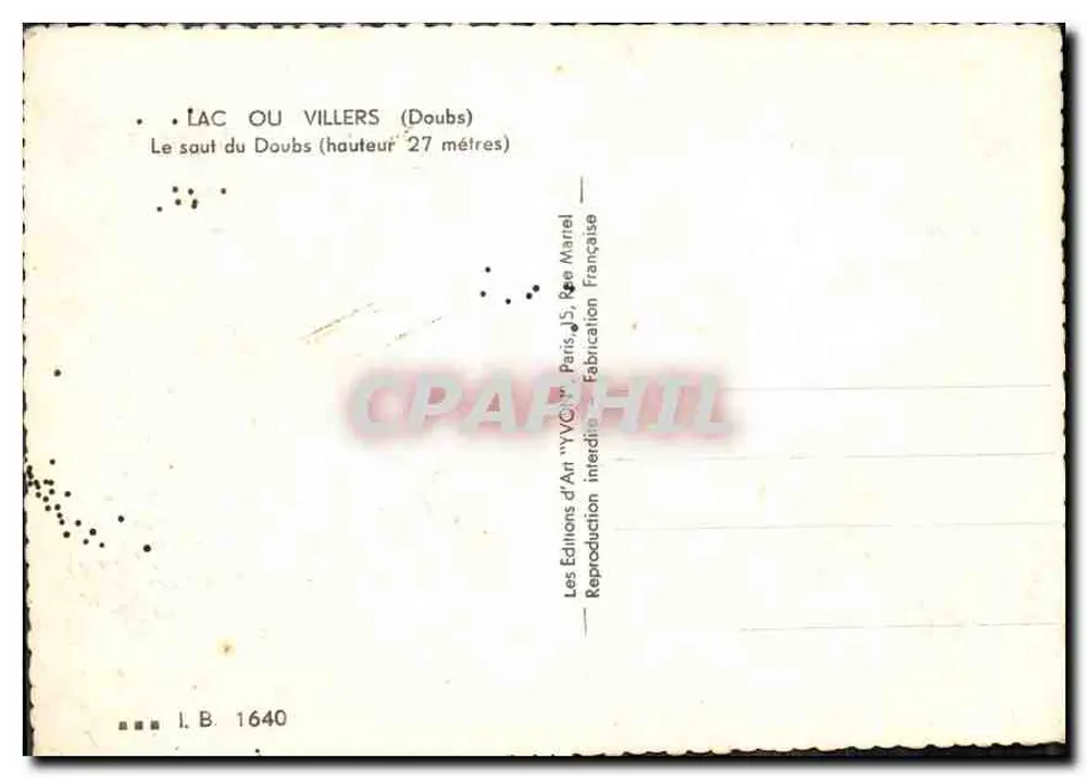 Lago de Villers (Doubs) — El salto del Doubs (altura 27 metros) — Les Éditions d'Art 'VYC' París, n° 1640 - Reverso