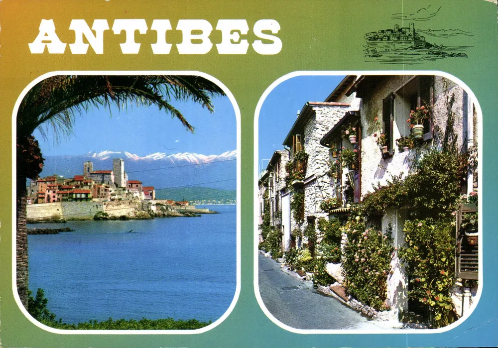 Antibes — vista da costa e rua florida — Éditions S.E.P.T. - Nice - Frente