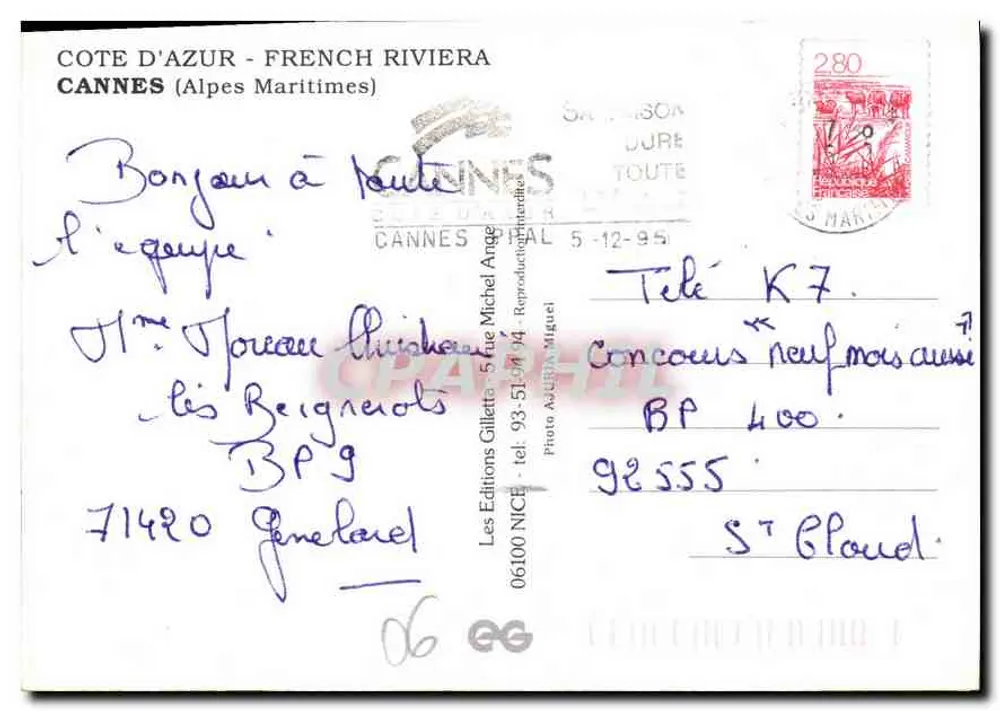 Cannes - Côte d'Azur — Nachtschwebeflug — Éditions Gillette - Rückseite