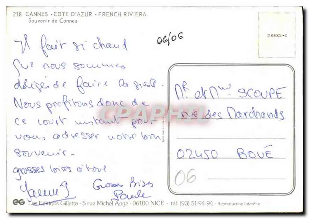 Cannes — Côte d'Azur — Verlag Gilletta, n° 218 - Rückseite