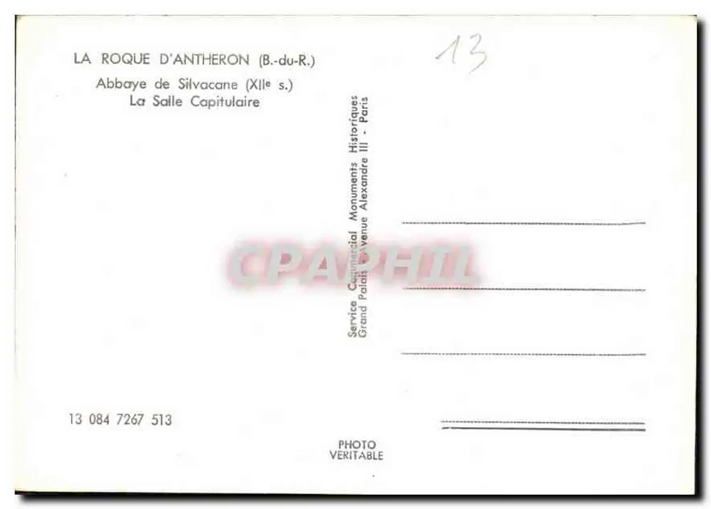 La Roque d'Anthéron — Abadia de Silvacane (século XII) — Sala Capitular — Service Commercial Historiques Grand Palais, Paris - Verso
