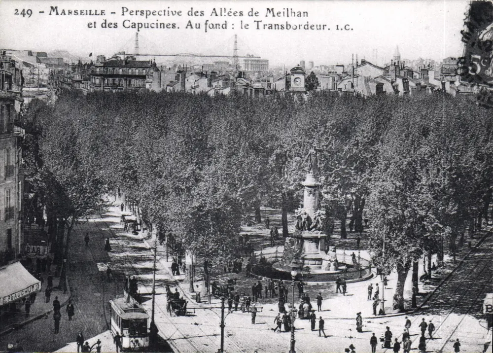 Marseille - Perspektive der Allées de Meilhan und des Capucines. Im Hintergrund: der Transbordeur. I.C. - Vorderseite