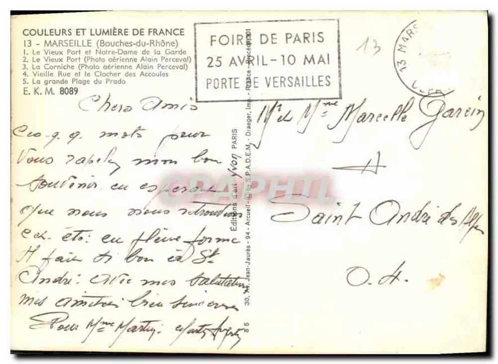 Marseille — Erinnerung an Marseille — Éditions Jean-Laurès - Rückseite