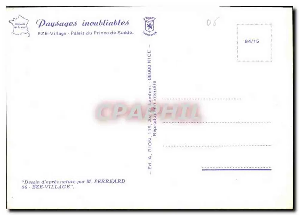 Eze-Village — Schloss des Schwedischen Prinzen — Verlag A. Rion, Nizza - Rückseite