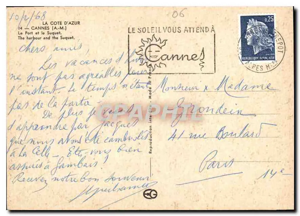 Cannes — Le Port et le Suquet — Éditeur Cannes - Rückseite