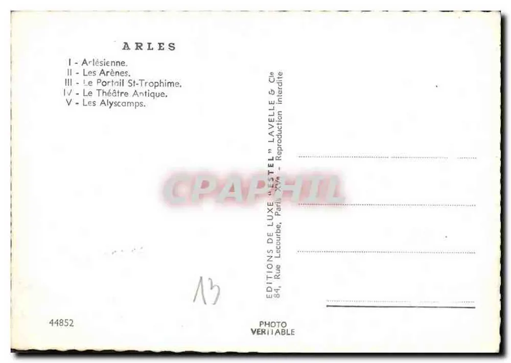 Arles — Lembrança de Arles — Edições de Luxo Lavelle & Cie - Verso