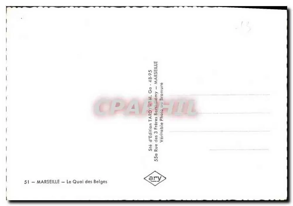 Marseille — O Quai dos Belgas — Edição Tardy - Verso